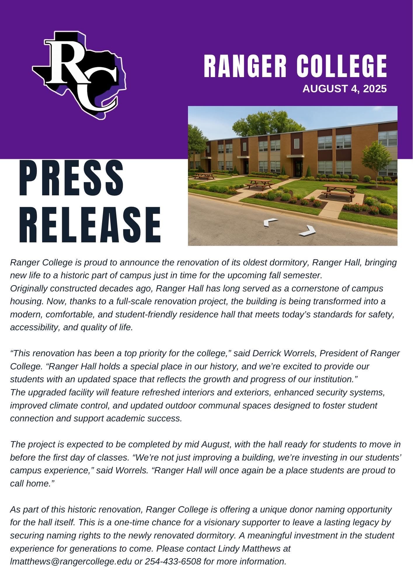 Ranger Hall Press Release